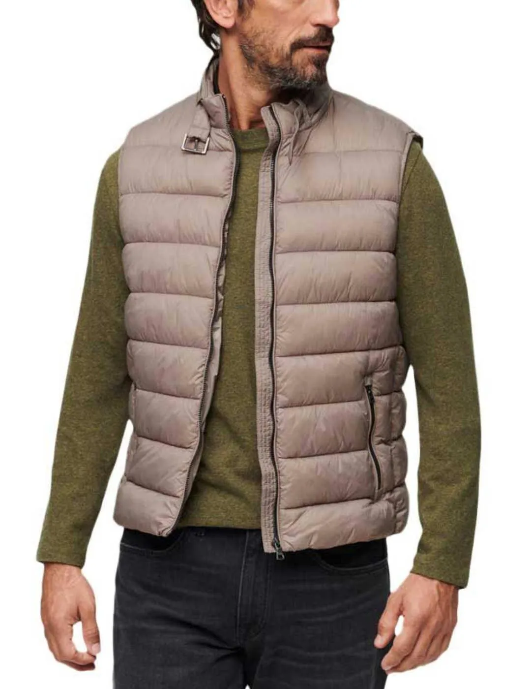 Chaleco Superdry Gilet beige guateado ajustado para hombre