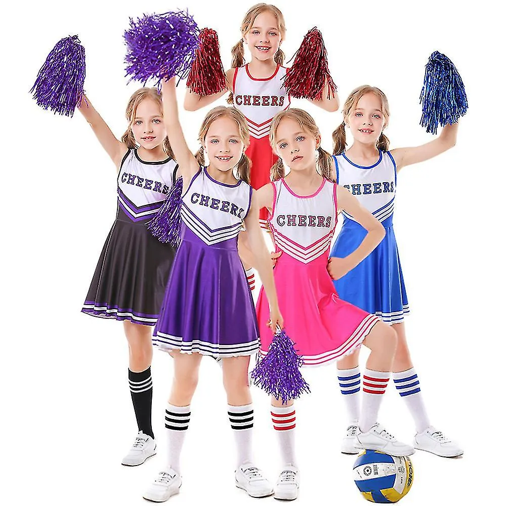 Children's Cheerleading Uniform Sleeveless Tank Top Dress + Cheer Flower + Socks