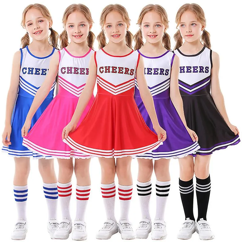 Children's Cheerleading Uniform Sleeveless Tank Top Dress + Cheer Flower + Socks