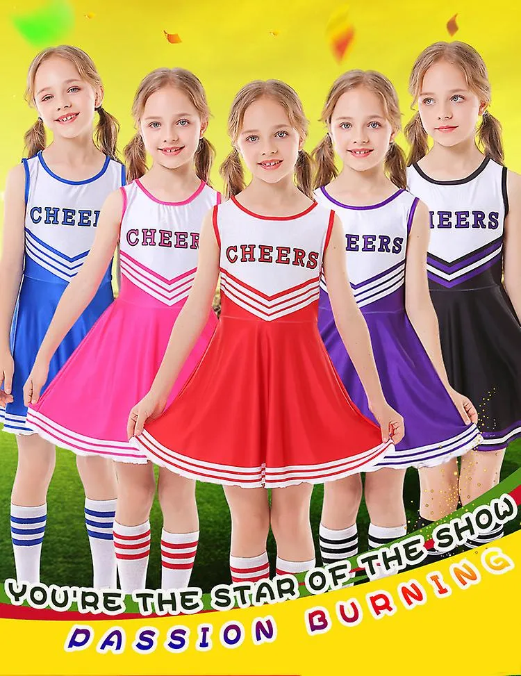 Children's Cheerleading Uniform Sleeveless Tank Top Dress + Cheer Flower + Socks