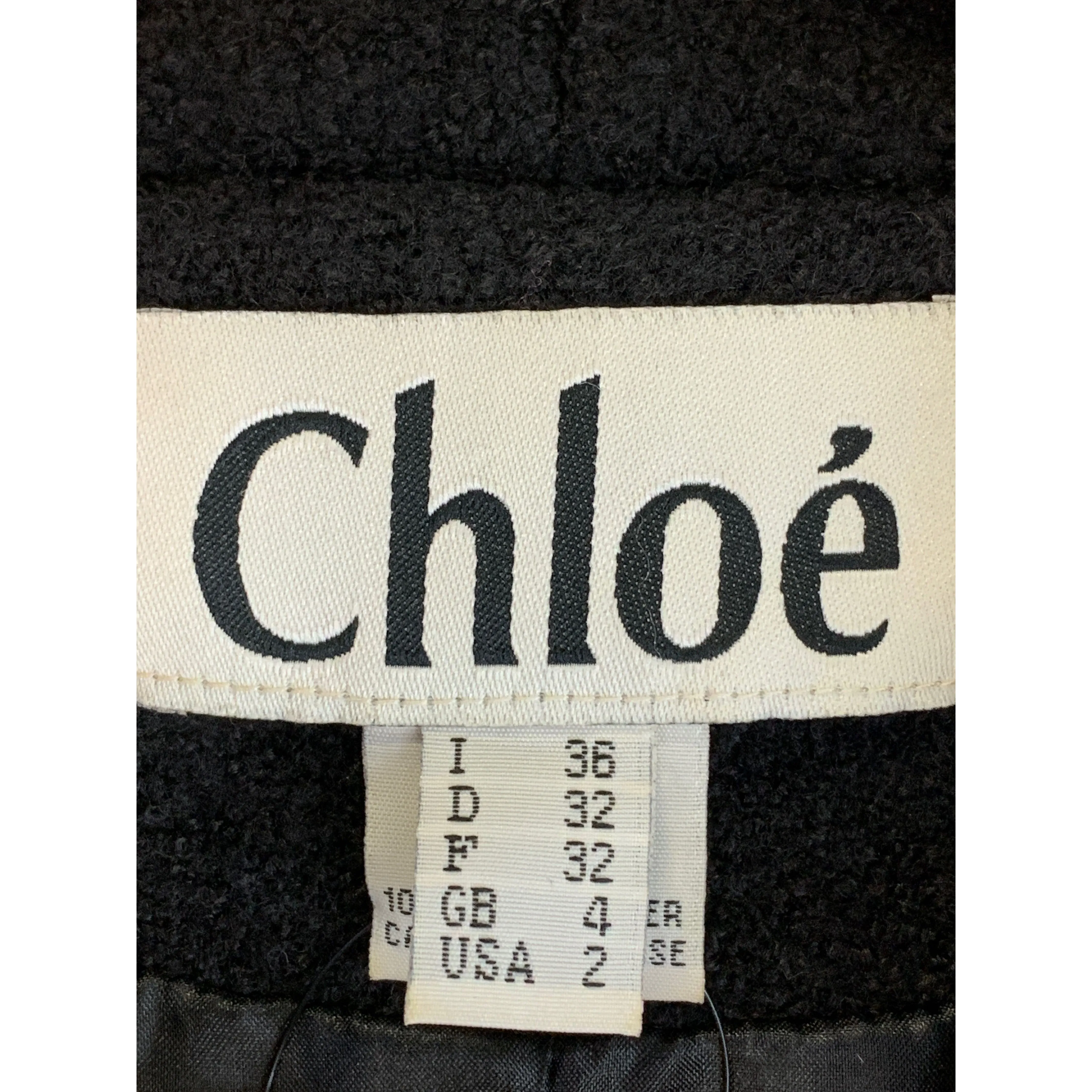 Chloe coat size 36 black wool.