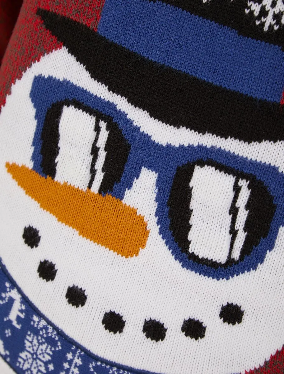 Christmas Jumper Snowman Shades LED Light Up Tokyo Red/Dark Grey