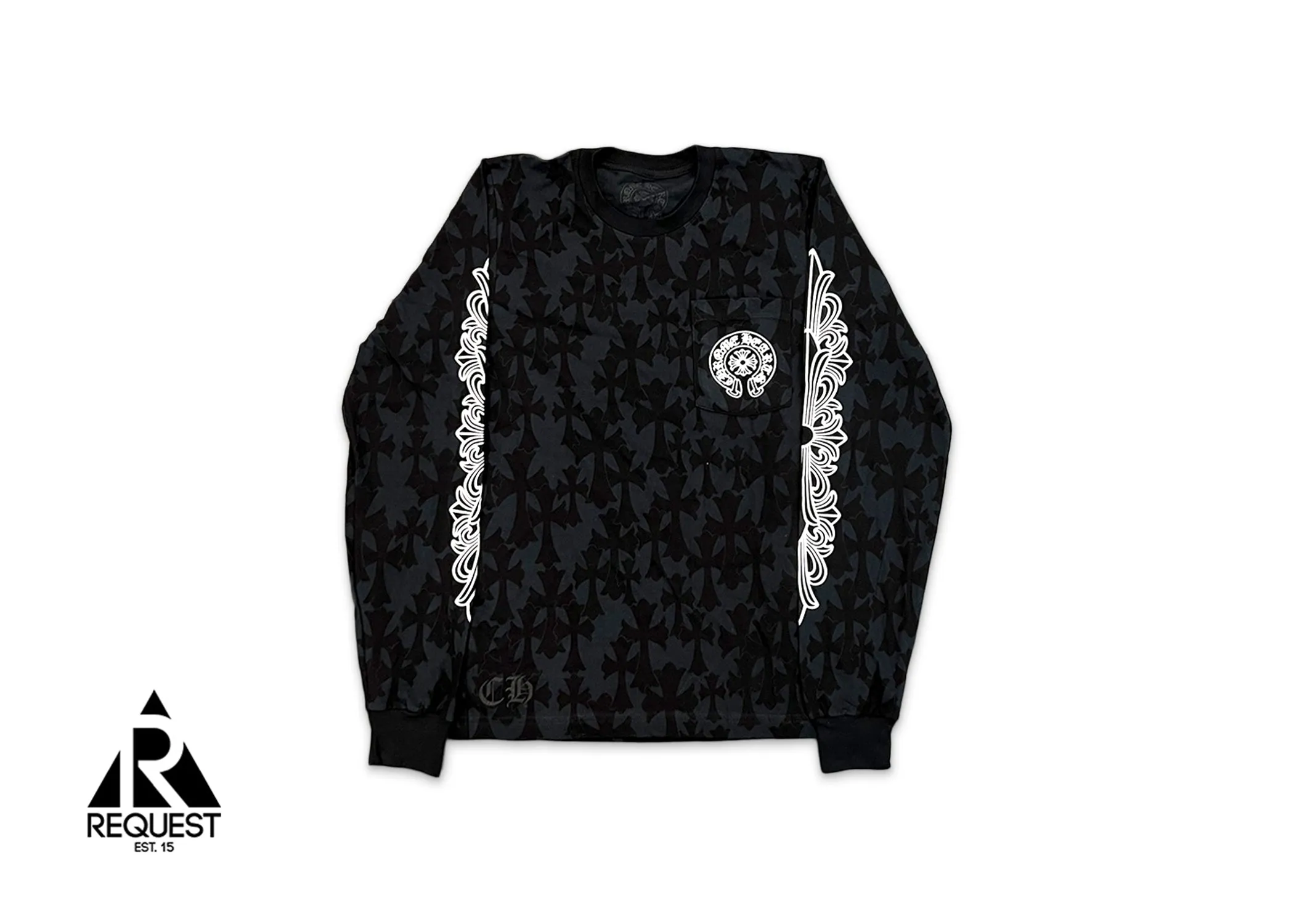 Chrome Hearts Cemetery Cross Print Long Sleeve T-Shirt - Black