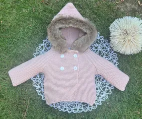 Chubby knit baby duffle coat with synthetic fur detail