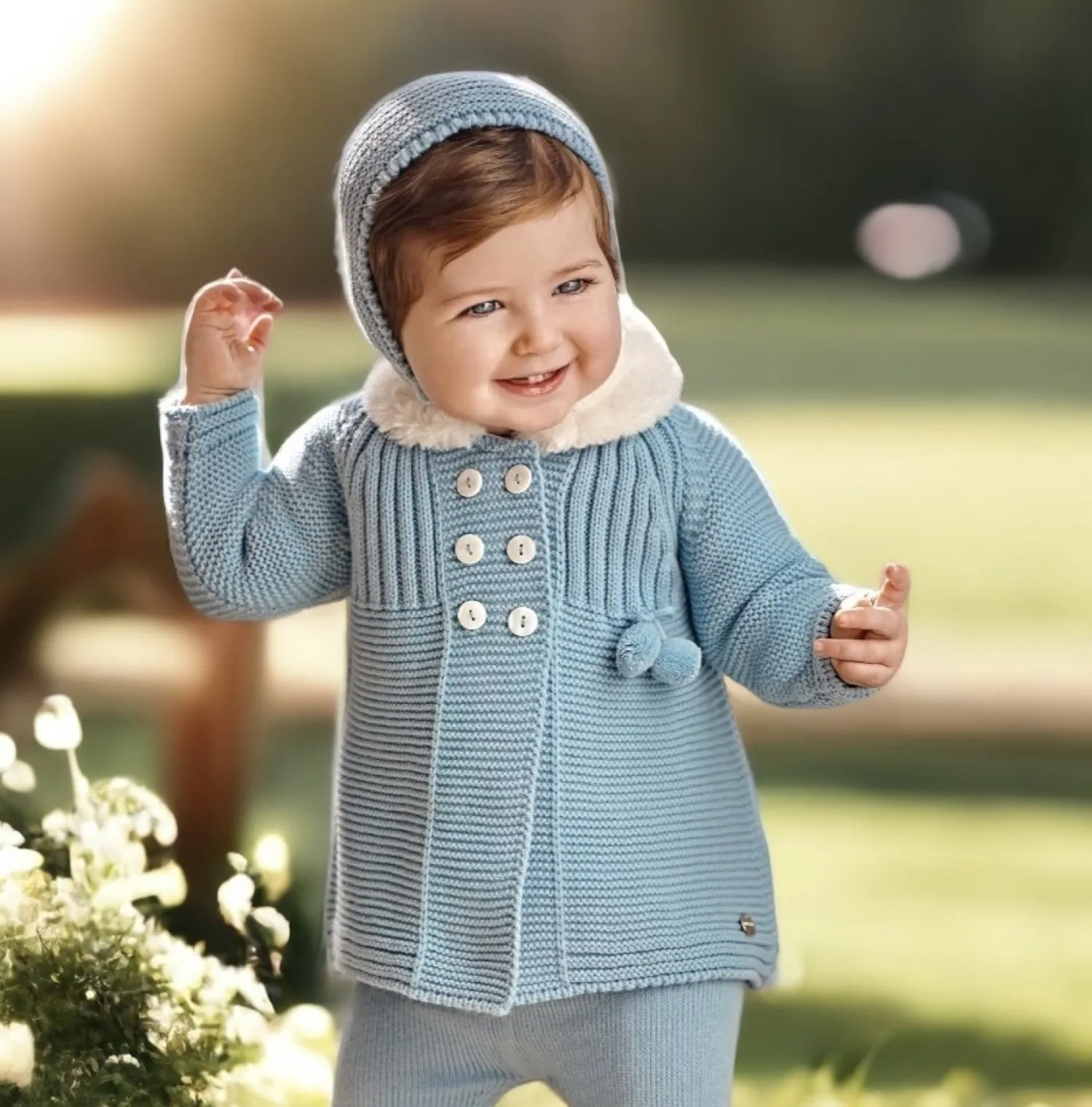 Cloud color unisex coat and bonnet set