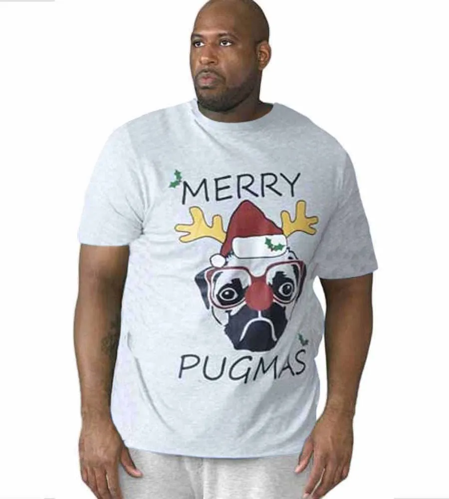 D555 Big Mens Christmas T-Shirt Pug Print (PUG OFF WHITE)