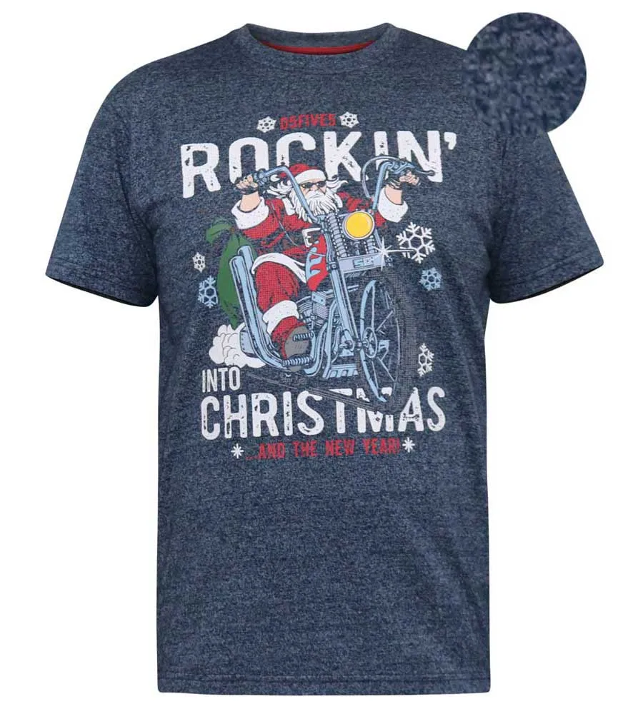 D555 Big Mens Christmas T-Shirt With Rocking Santa Print (CLEMENTINE)