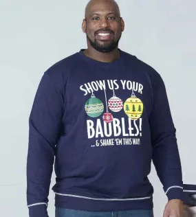 D555 Big Mens Navy Baubles Christmas Sweatshirt (BAUBLES NAVY)