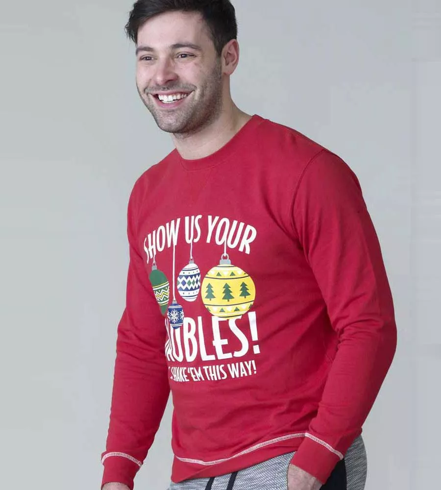 D555 Big Mens Red Baubles Christmas Sweatshirt (BAUBLES RED)