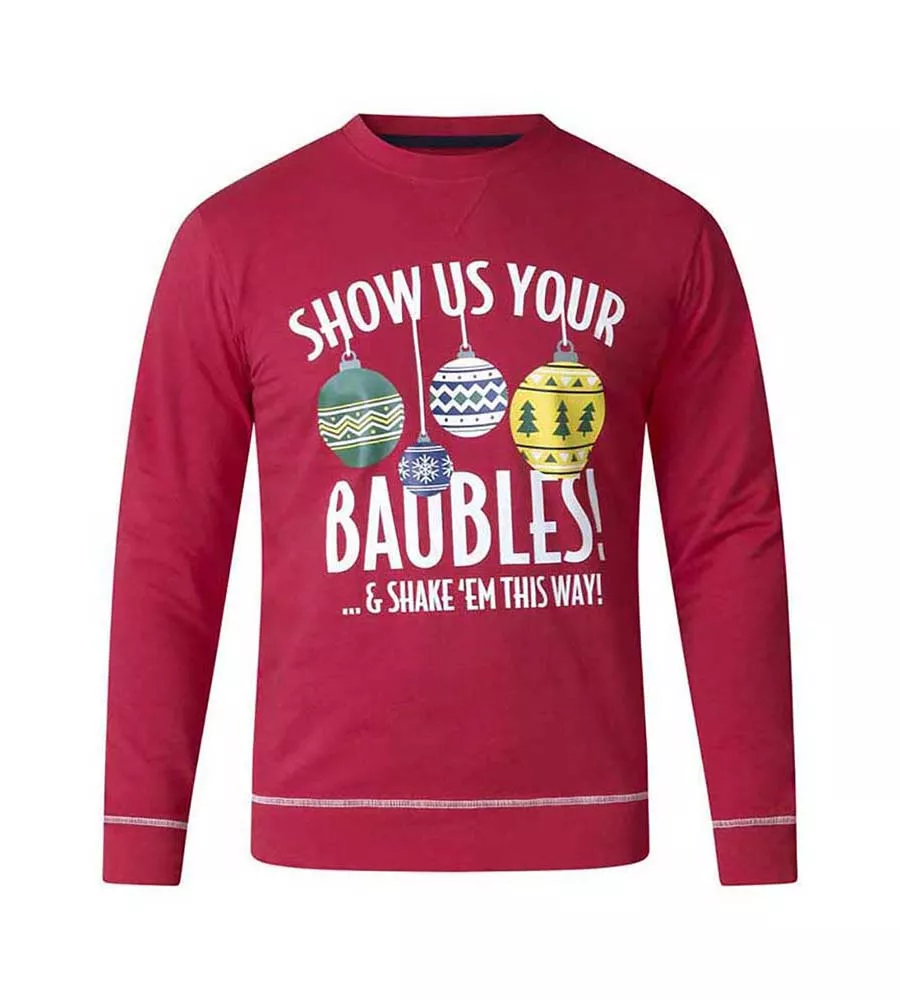 D555 Big Mens Red Baubles Christmas Sweatshirt (BAUBLES RED)