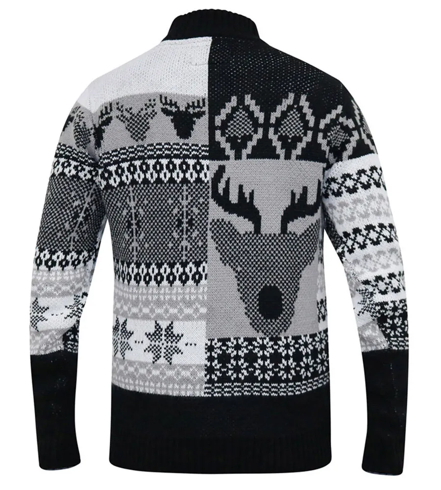 D555 Mens Christmas Jumper With 1/4 Zip and Stag Design (ICICLE)