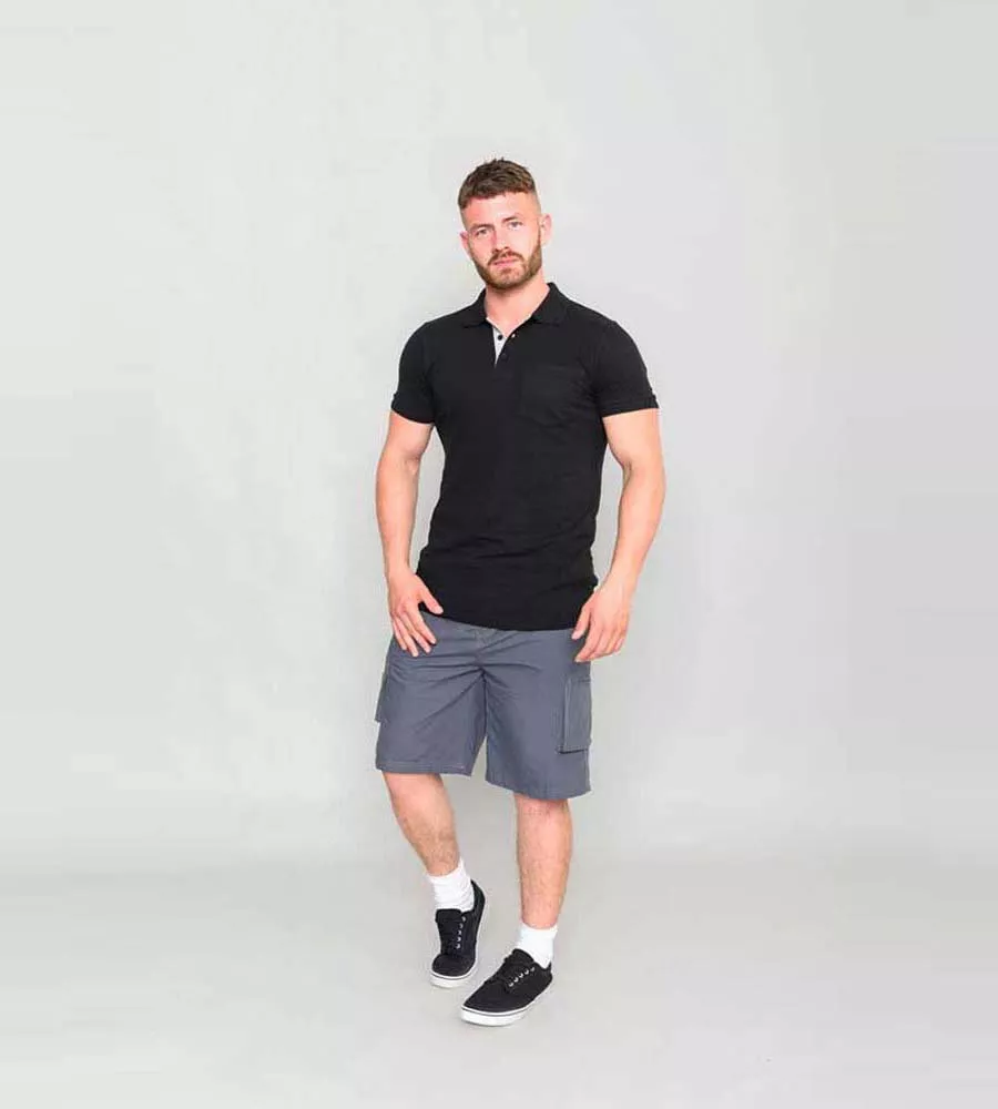 D555 Mens Fully Combed Black Pique Polo Shirt With Pocket (GRANT BLACK)