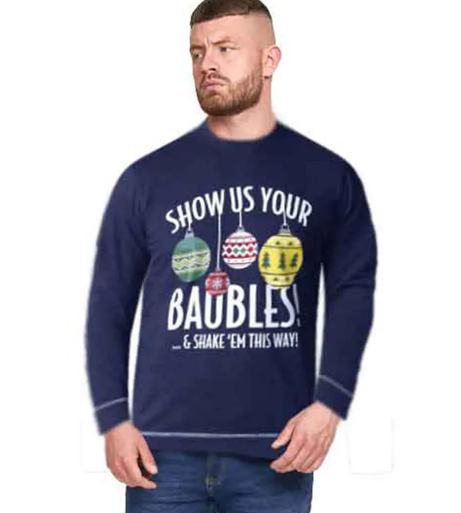 D555 Mens Navy Baubles Christmas Sweatshirt (BAUBLES)