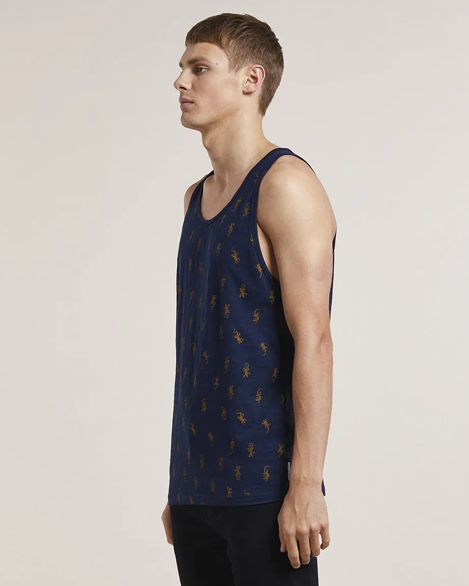 DAGMAR LIZARD PRINT MENS VEST | NAVY