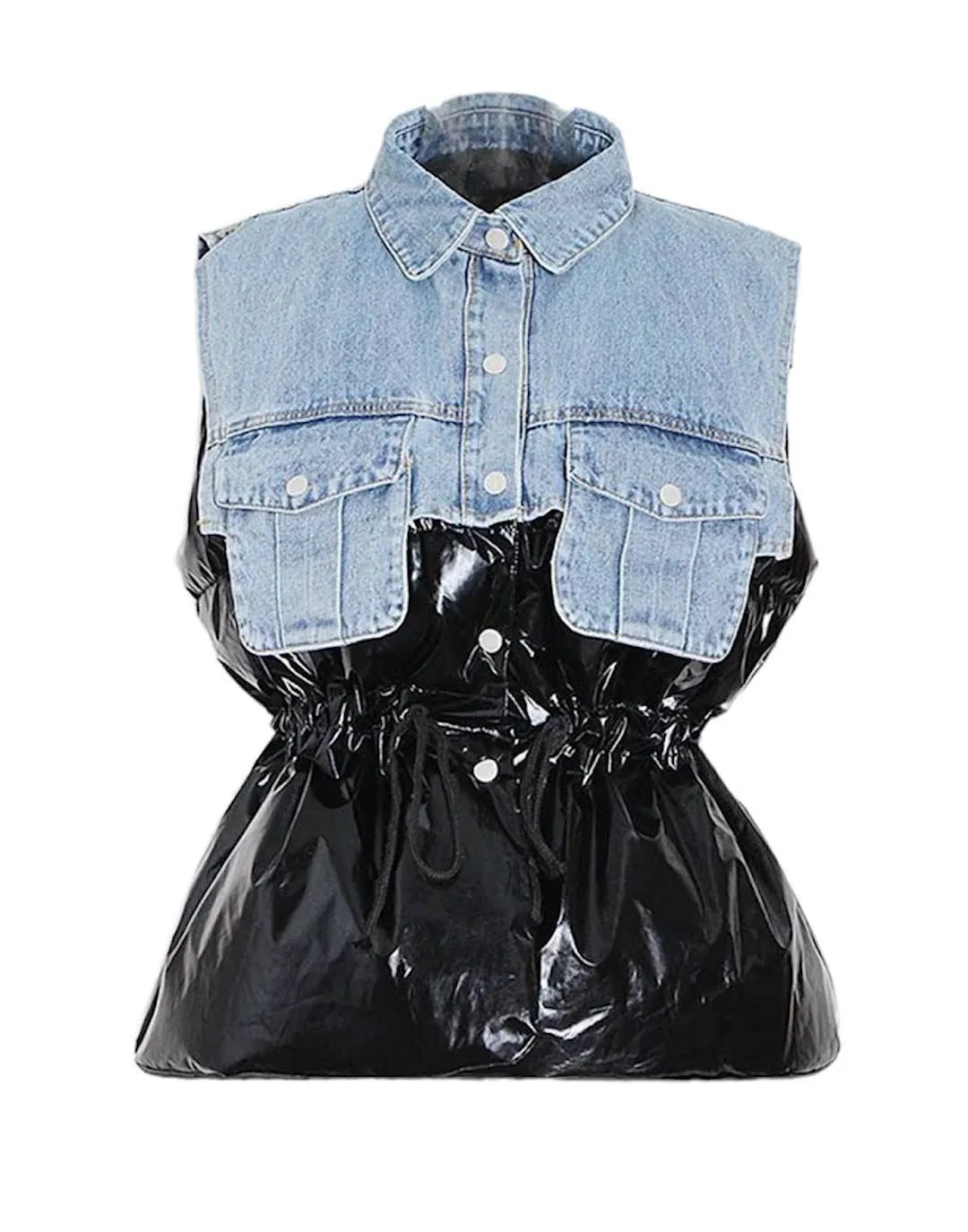 Denim Metallic Puff Vest