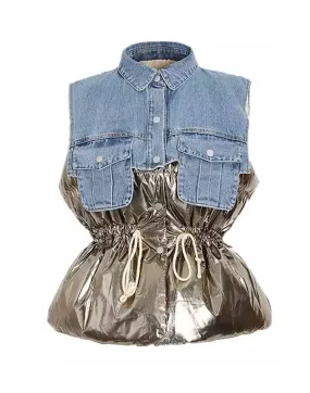 Denim Metallic Puff Vest