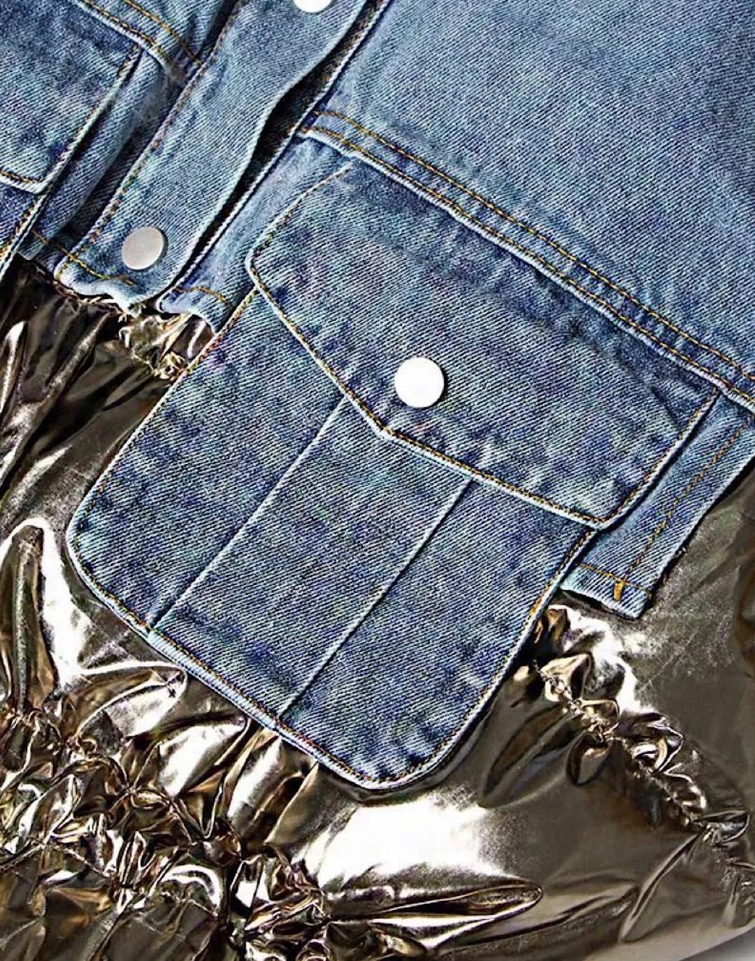 Denim Metallic Puff Vest