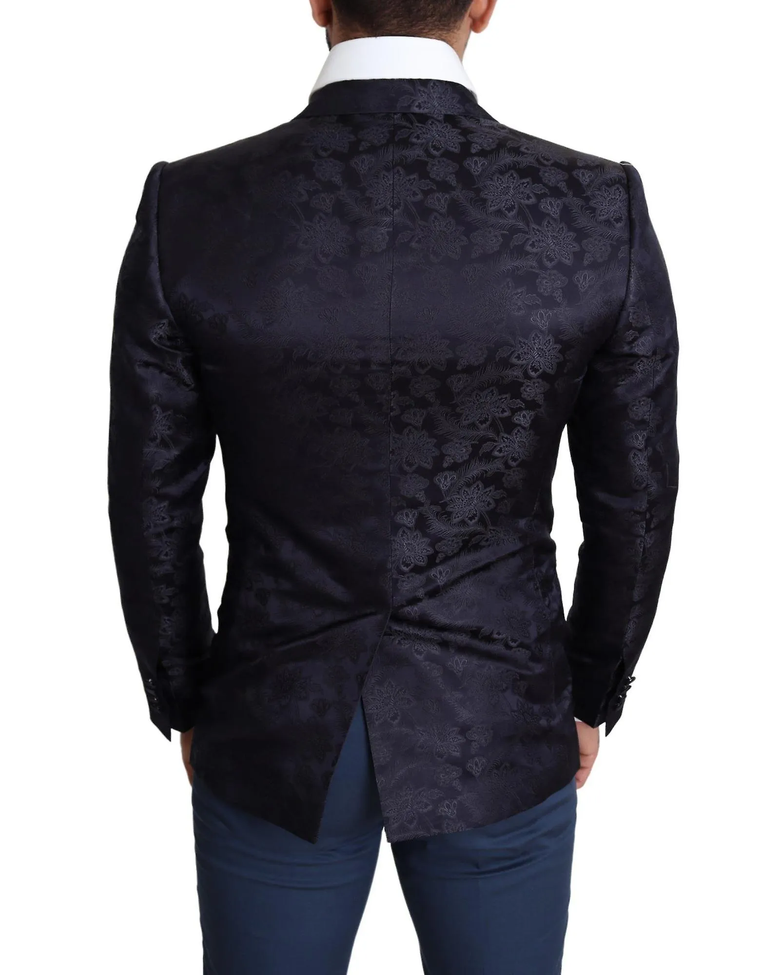 Dolce & Gabbana Jacquard Silk Coat with Floral Detailing