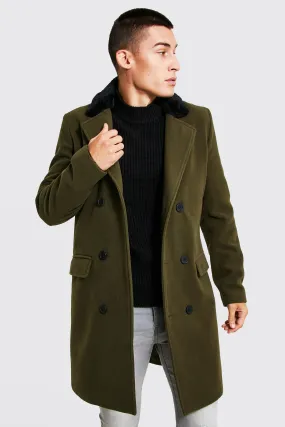 Double Breasted Faux Fur Overcoat | boohooMAN UK