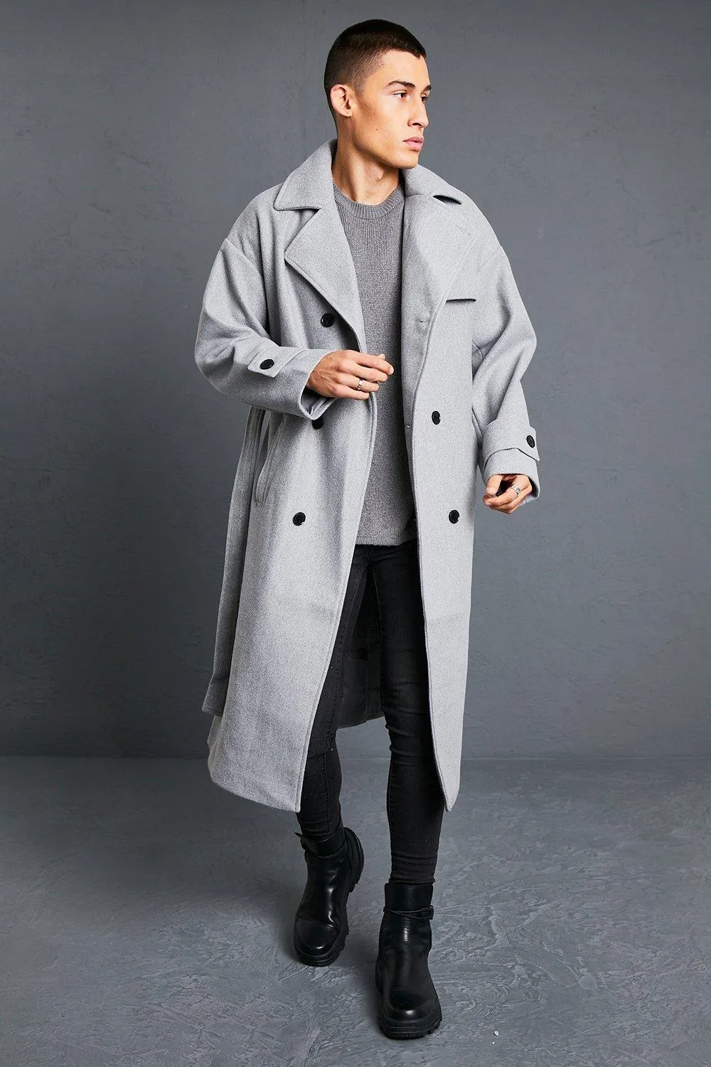 Double Breasted Storm Flap Trench Overcoat | boohooMAN UK