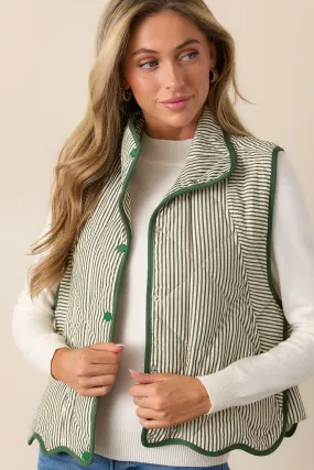 Drifting Branches Green Stripe Quilted Vest