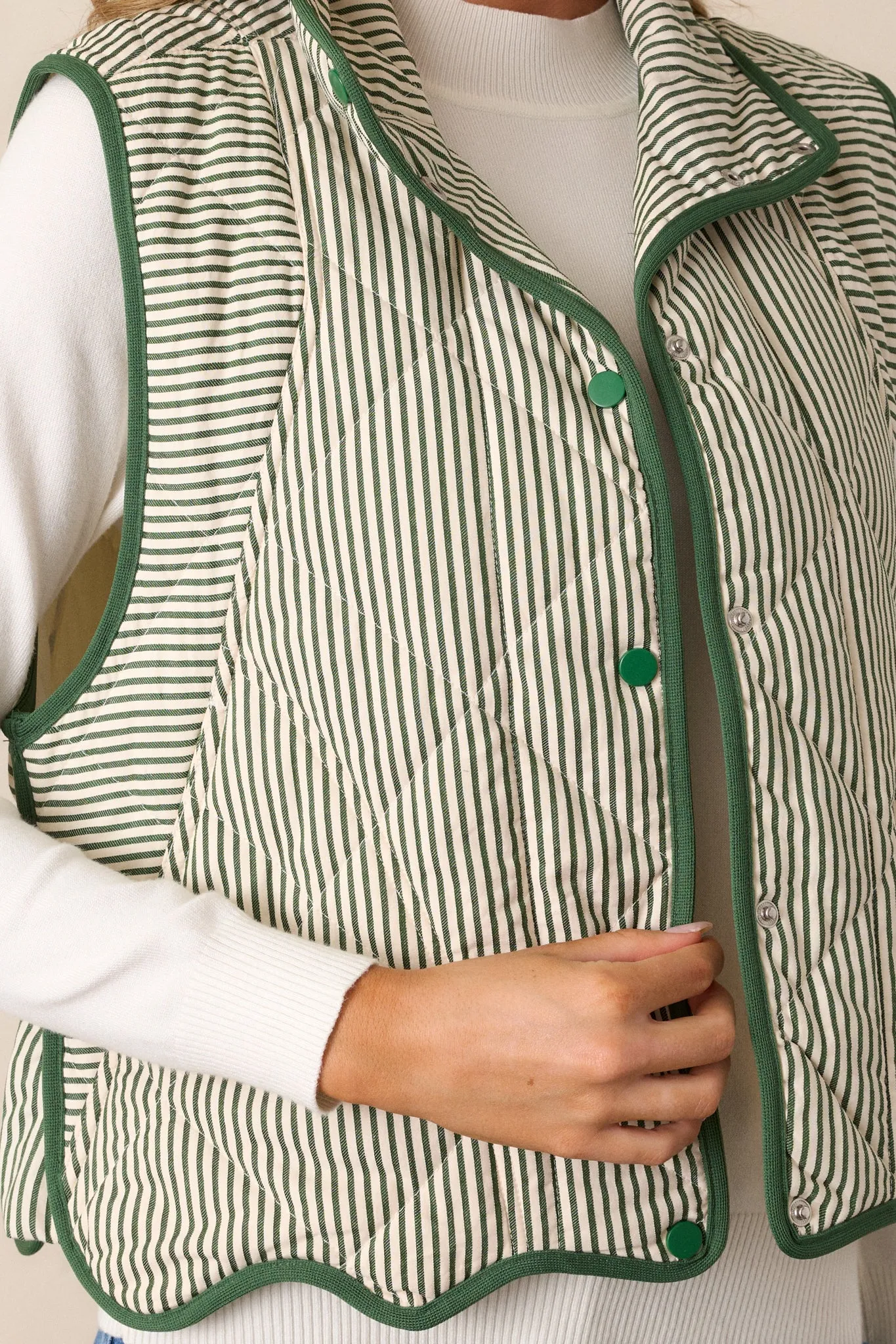 Drifting Branches Green Stripe Quilted Vest