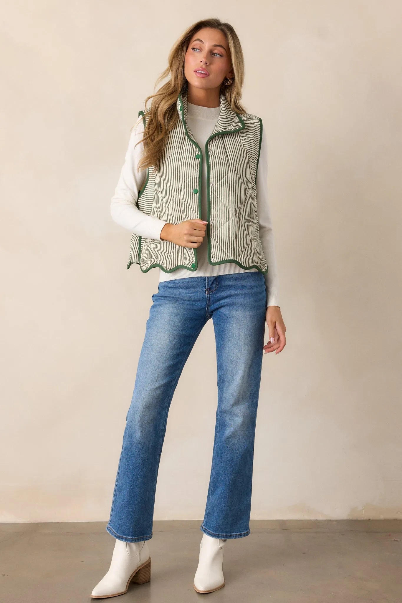 Drifting Branches Green Stripe Quilted Vest