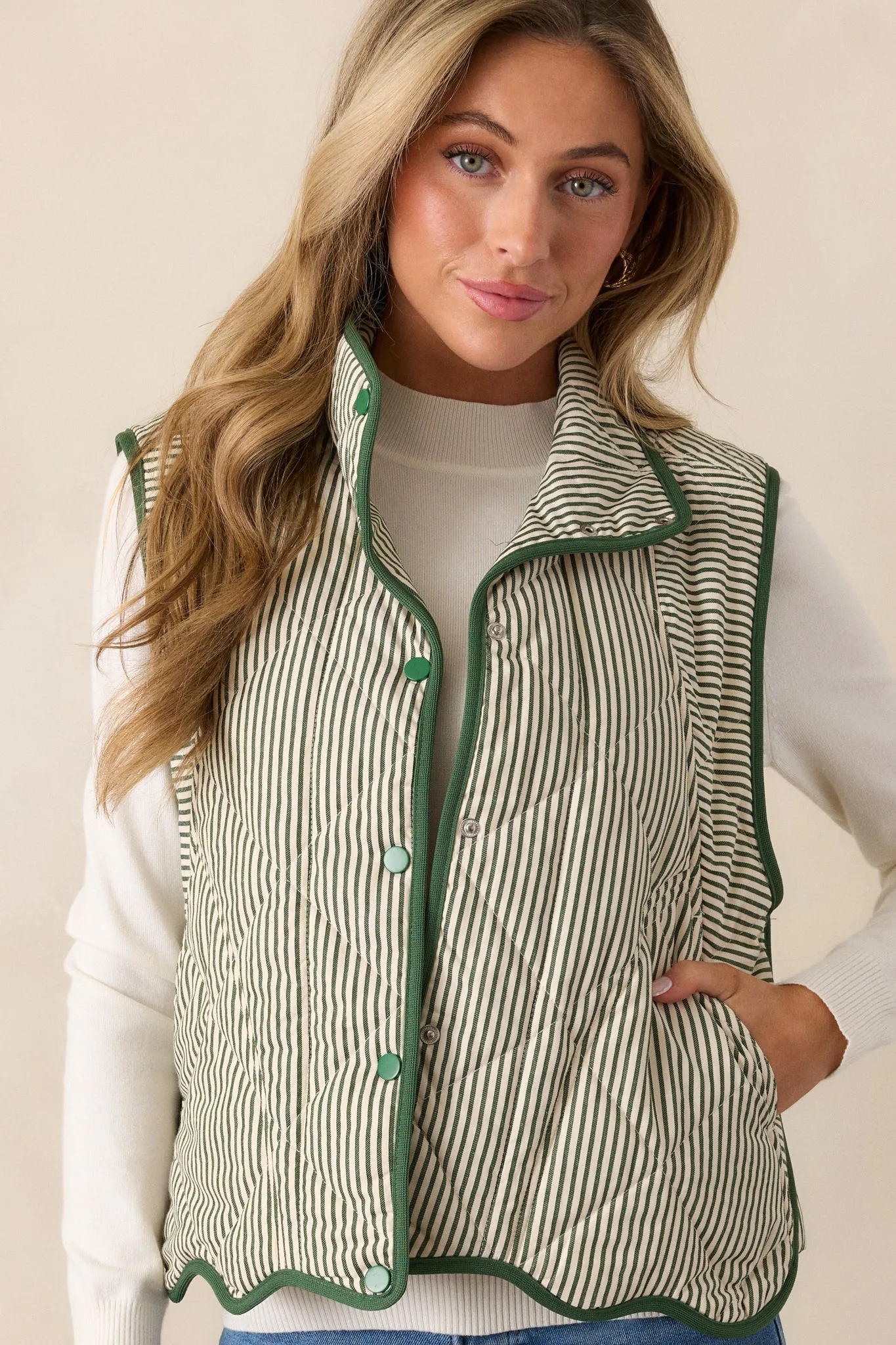 Drifting Branches Green Stripe Quilted Vest