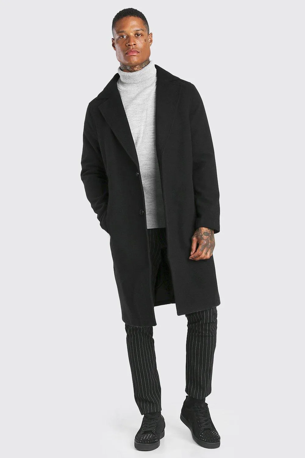 Drop Shoulder Single Breasted Longline Overcoat | boohooMAN UK