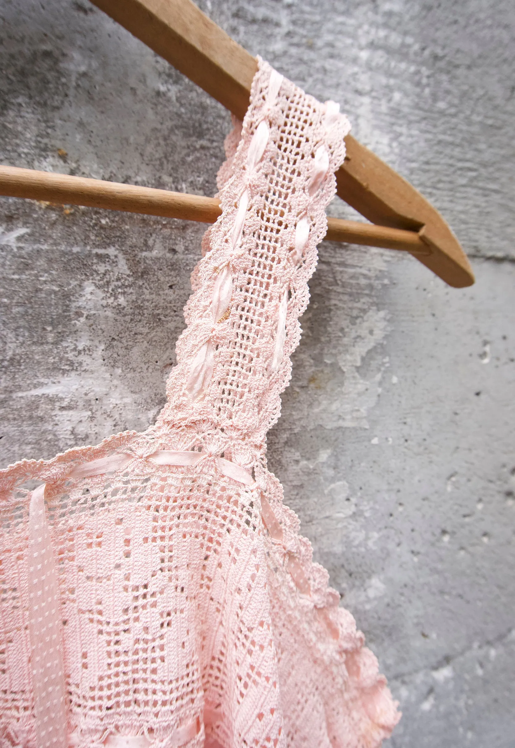 Early 1900's Blush Silk & Crochet Lace Edwardian Camisole