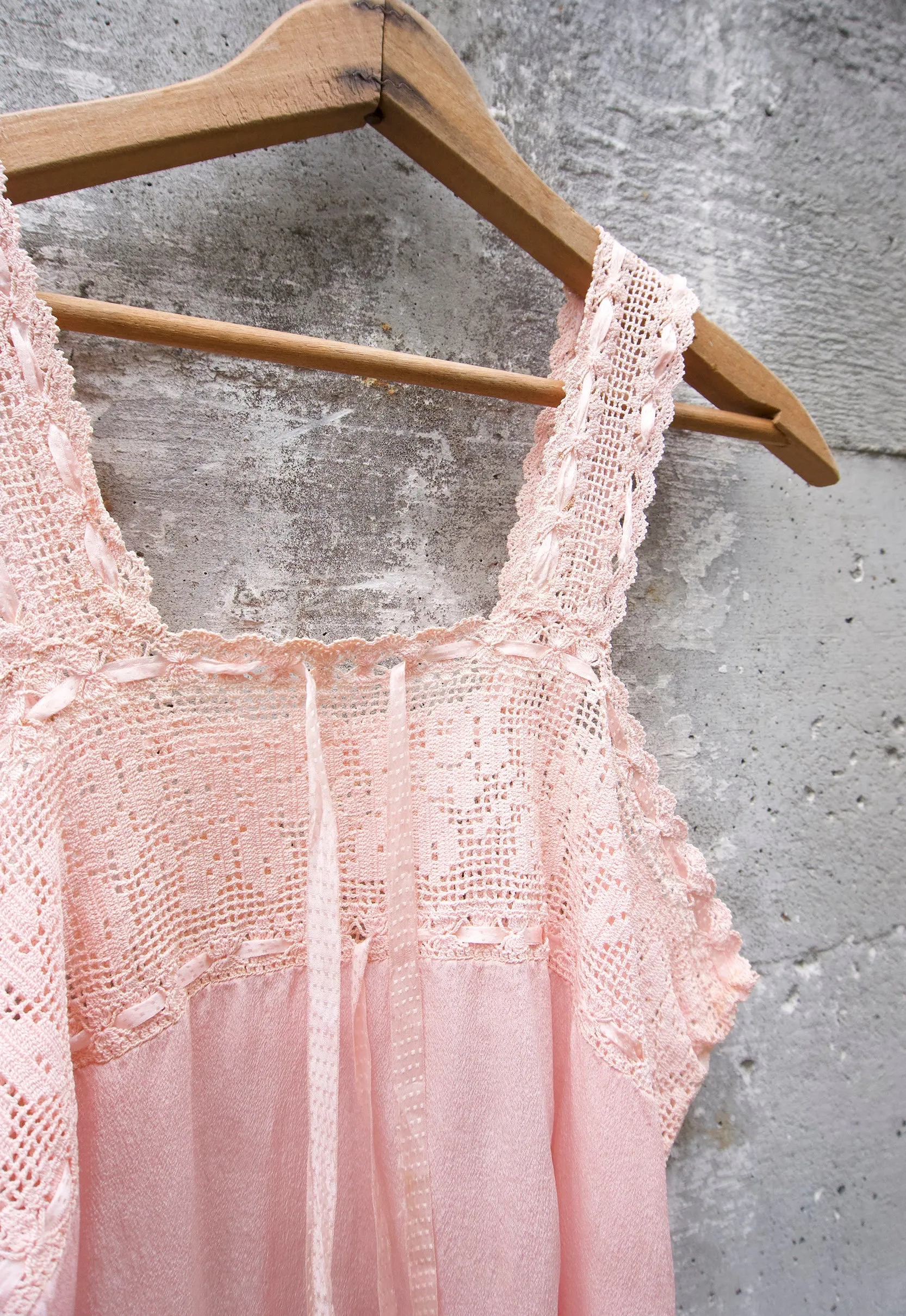 Early 1900's Blush Silk & Crochet Lace Edwardian Camisole