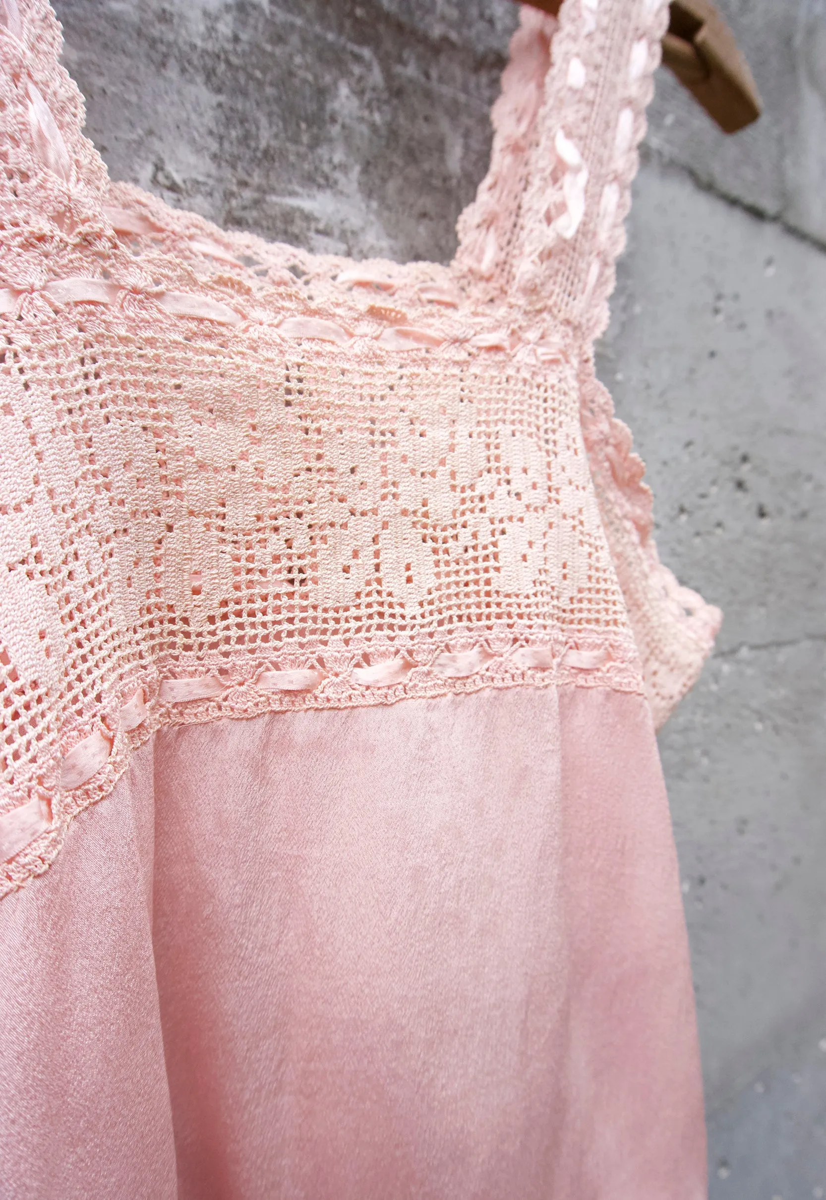 Early 1900's Blush Silk & Crochet Lace Edwardian Camisole