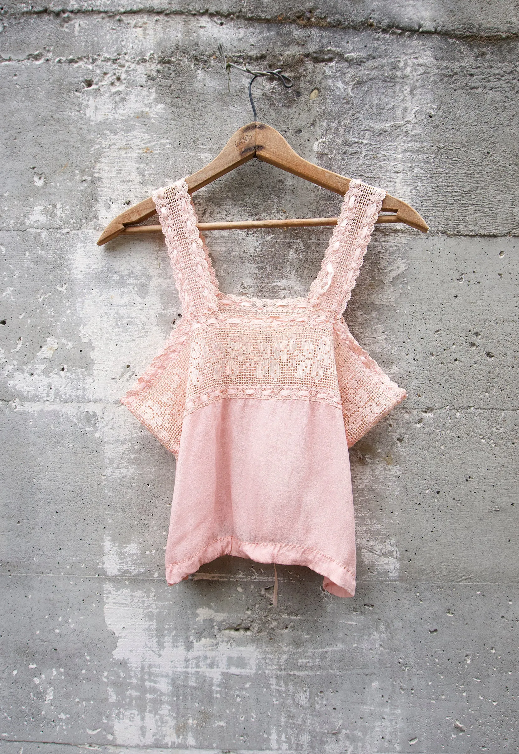 Early 1900's Blush Silk & Crochet Lace Edwardian Camisole