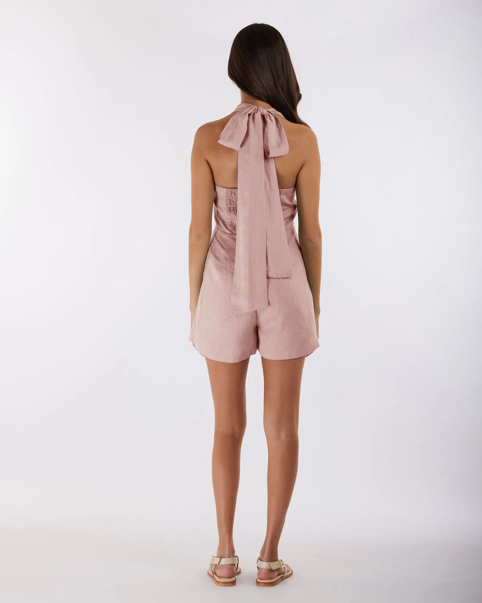 Eloise Linen Halter Playsuit - Peony | Shop now