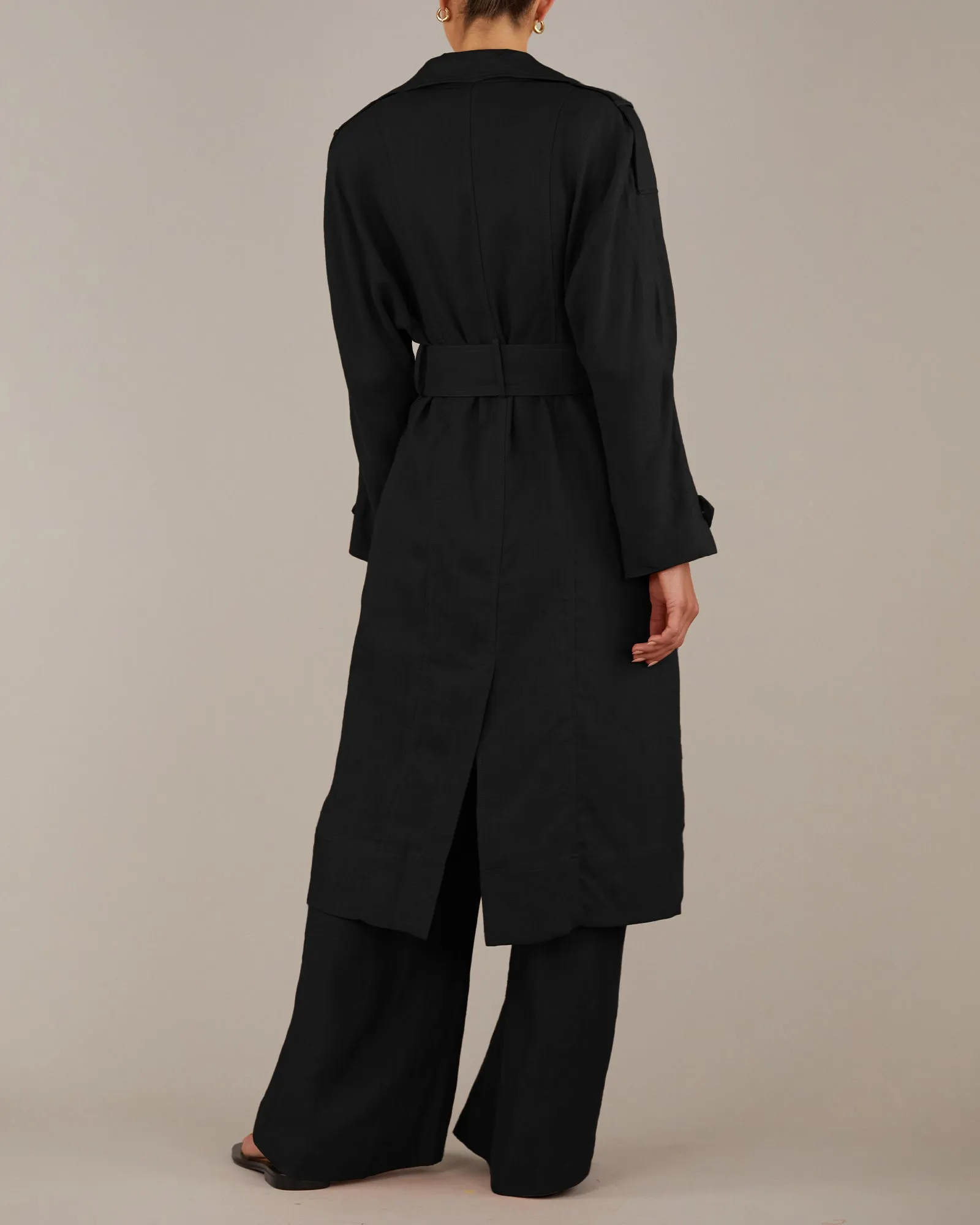 Elvie Black Linen Trench Coat