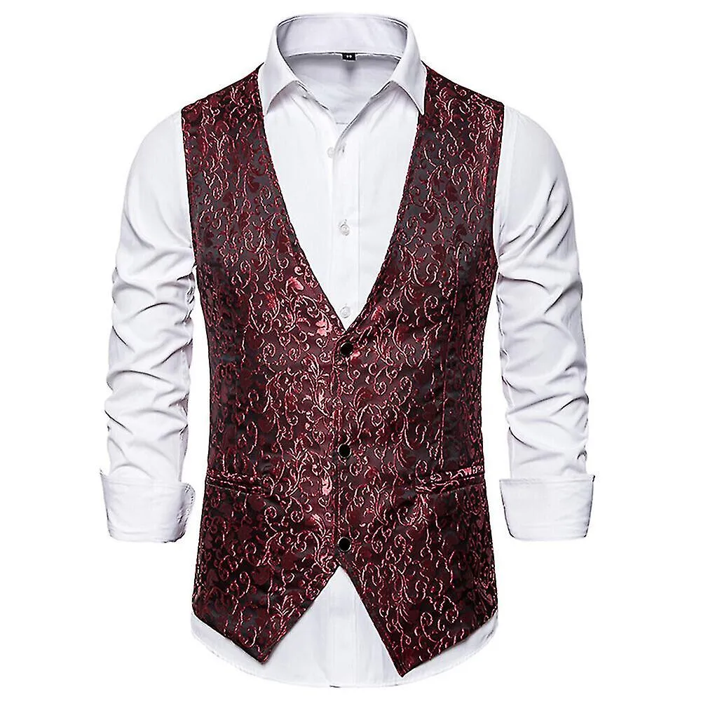 Floral Victorian Slim Fit Tuxedo Waistcoat Mens Paisley Dress Suit Vest