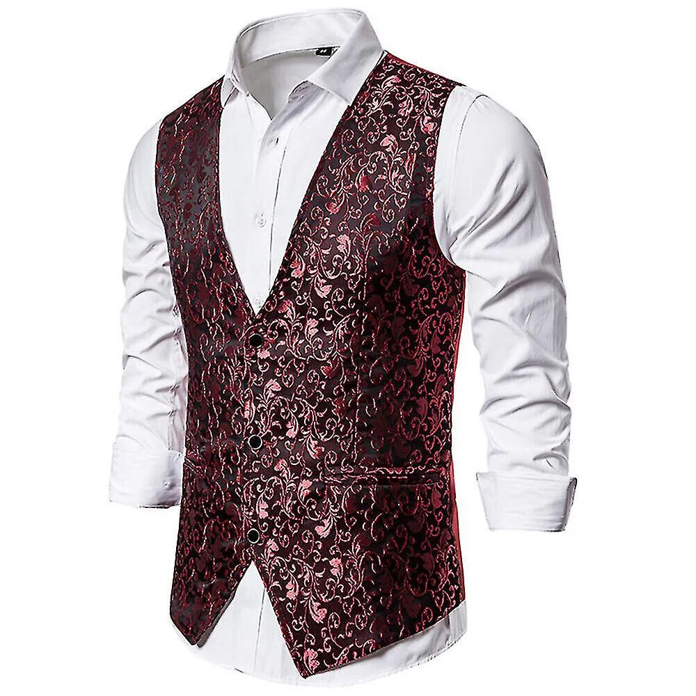 Floral Victorian Slim Fit Tuxedo Waistcoat Mens Paisley Dress Suit Vest