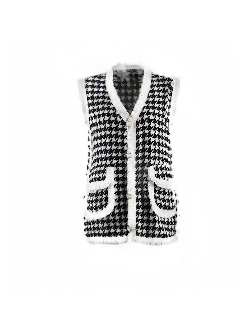 Fringed Houndstooth Knit Vest - Shop Now!