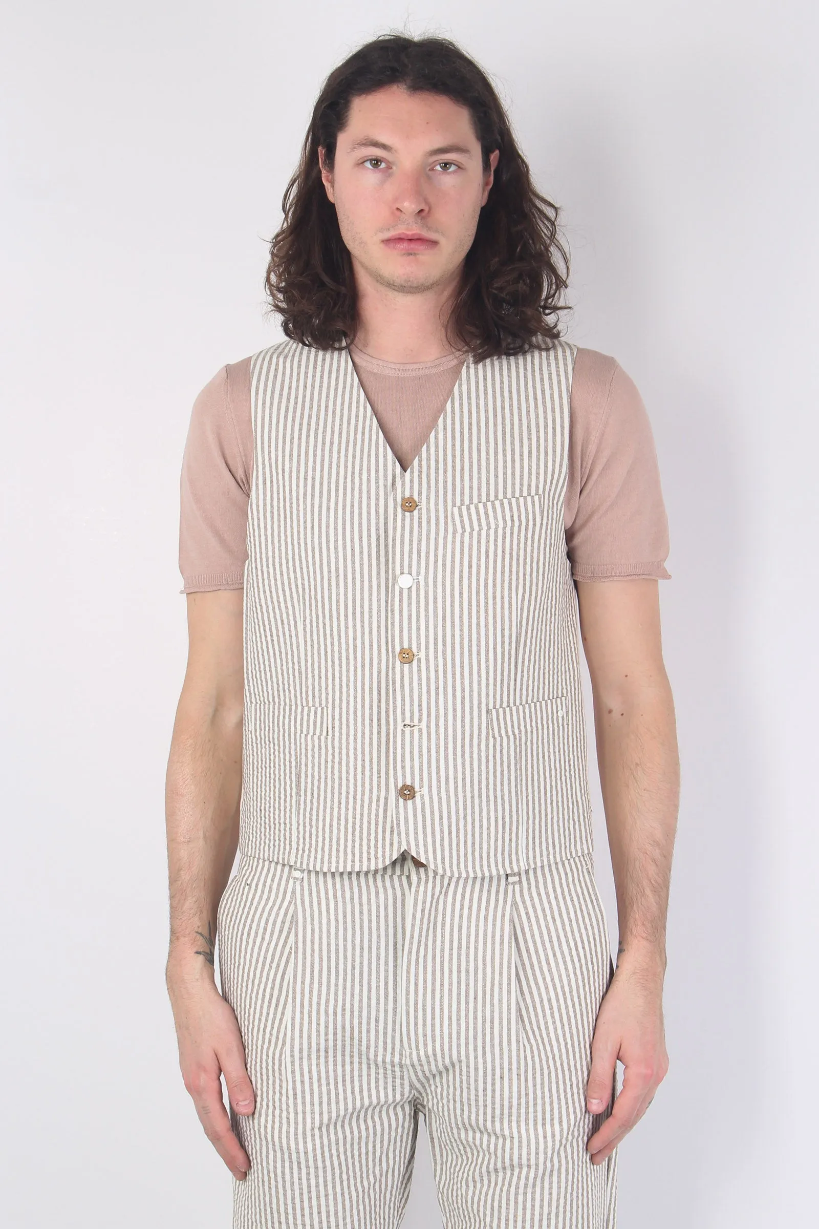 Gilet Gessato Beige/bianco