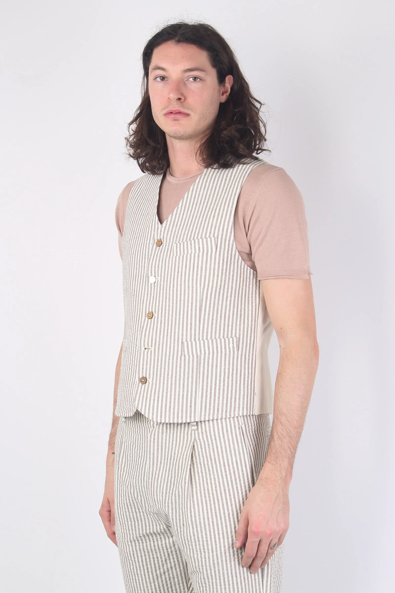 Gilet Gessato Beige/bianco