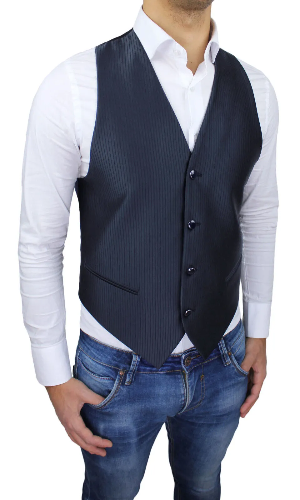 GILET UOMO DIAMOND BLU SCURO NAVY GESSATO A RIGHE SMANICATO PANCIOTTO RIGATO