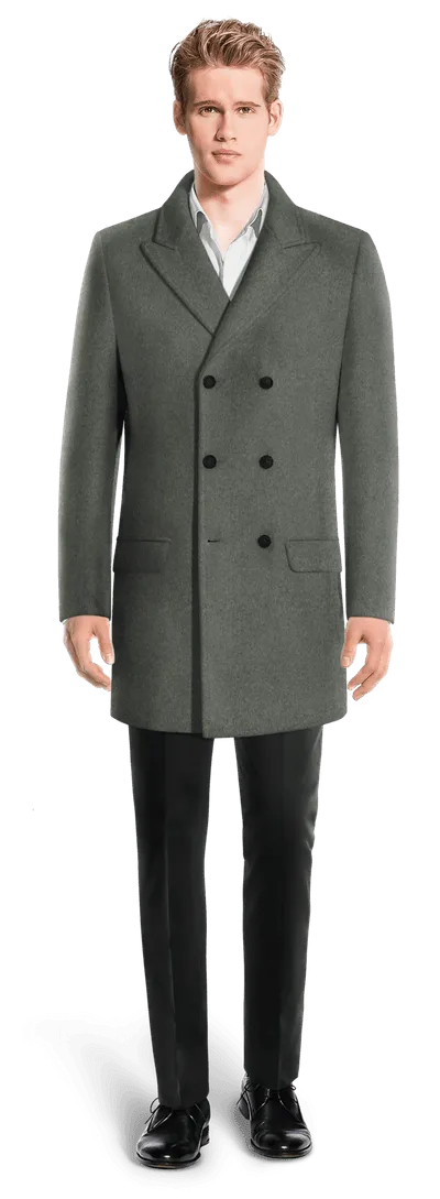 Grey Wool Peak Lapel Double breasted overcoat