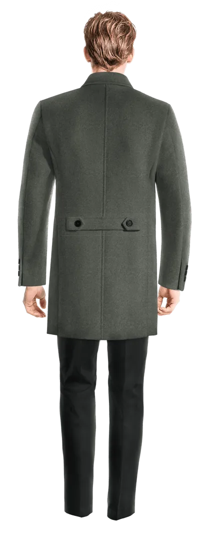 Grey Wool Peak Lapel Double breasted overcoat