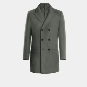 Grey Wool Peak Lapel Double breasted overcoat