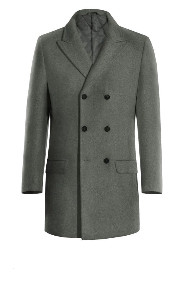 Grey Wool Peak Lapel Double breasted overcoat