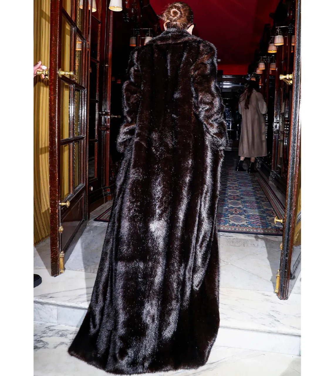 Hailey Baldwin Black Faux Fur Overcoat 2022