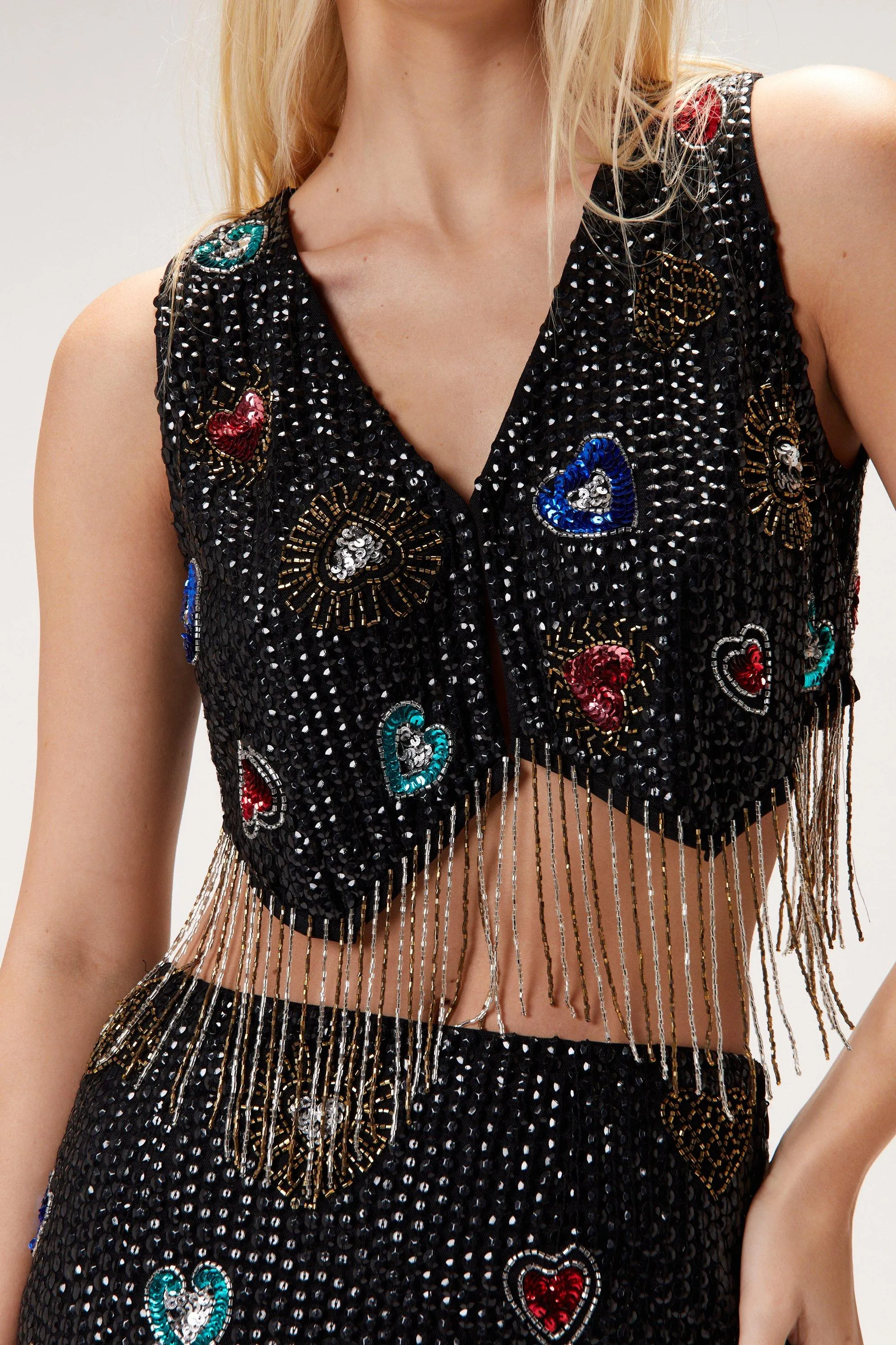 Heart Embellished Tassel Vest