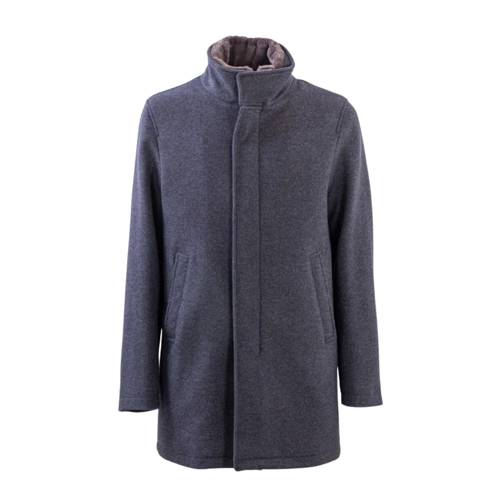 Herno Flannel Wool Charcoal Overcoat | Menswear Online