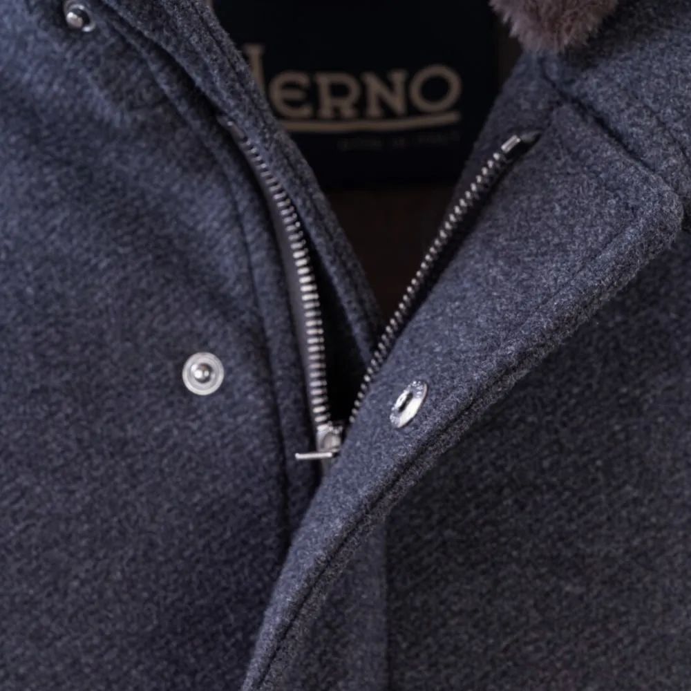 Herno Flannel Wool Charcoal Overcoat | Menswear Online