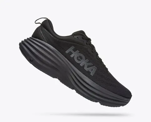 Hoka Mens Bondi 8 Athletic Shoes- Black/Black **Wide Width**